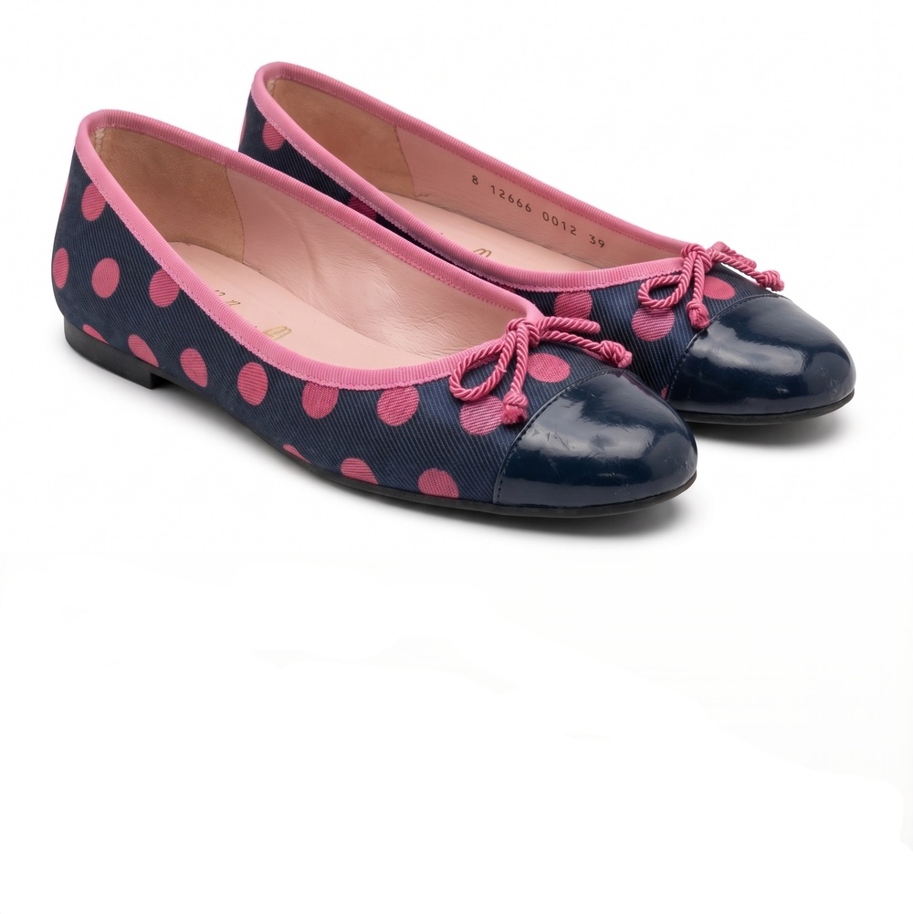 Pretty Ballerina Blue with Pink Polka Dots Flats size 8/39